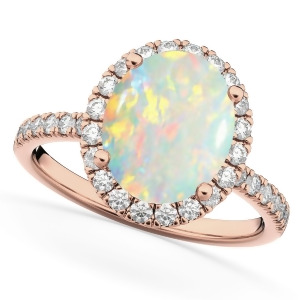 Oval Cut Halo Opal and Diamond Engagement Ring 14K Rose Gold 2.16ct - All