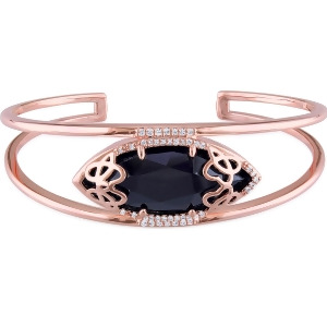 Marquise Black Onyx and Diamond Bangle Bracelet Pink Silver 12.80ct - All