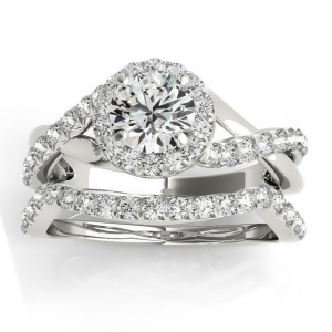 Diamond Twisted Halo Engagement Ring Setting and Band Platinum 0.53ct - All
