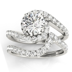 Diamond Twisted Swirl Bridal Set Setting 14k White Gold 0.62ct - All