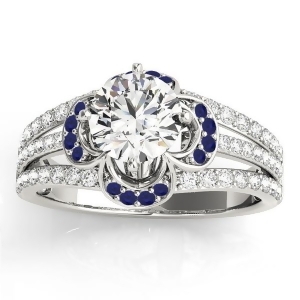 Diamond and Sapphire Clover Engagement Ring 14k White Gold 0.58ct - All