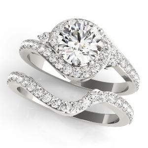 Halo Swirl Diamond Accented Bridal Set 14k White Gold 1.29ct - All