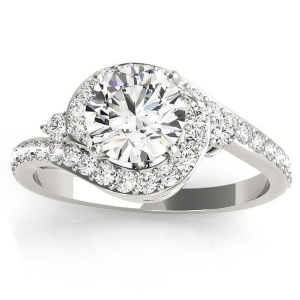 Diamond Halo Swirl Engagement Ring Setting 14k White Gold 0.48ct - All