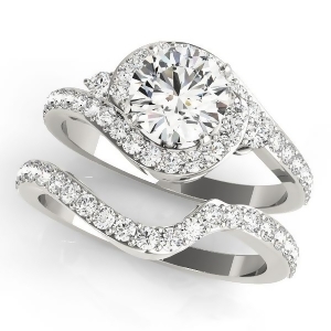 Halo Swirl Diamond Accented Bridal Set 14k White Gold 1.79ct - All