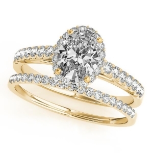 Diamond Accented Halo Oval Shape Bridal Set 14k Yellow Gold 1.58ct - All