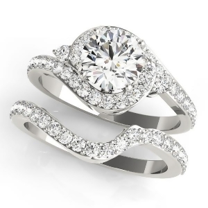 Halo Swirl Diamond Accented Bridal Set 18k White Gold 1.79ct - All