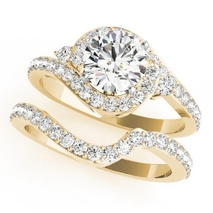 Halo Swirl Diamond Accented Bridal Set 18k Yellow Gold 1.79ct - All
