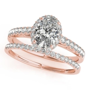 Diamond Accented Halo Oval Shape Bridal Set 14k Rose Gold 1.58ct - All