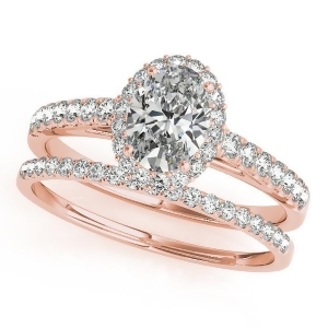 Diamond Accented Halo Oval Shaped Bridal Set 14k Rose Gold 1.11ct - All