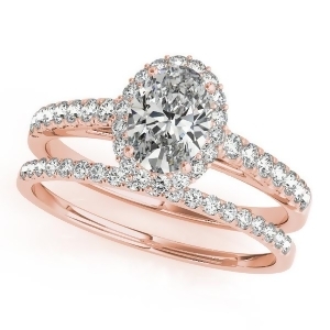 Diamond Accented Halo Oval Shaped Bridal Set 18k Rose Gold 1.11ct - All
