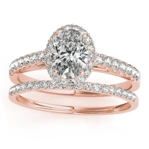 Diamond Accented Halo Oval Shaped Bridal Set 14k Rose Gold 0.37ct - All