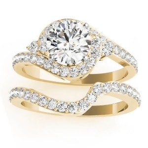 Diamond Halo Swirl Bridal Set Setting 14k Yellow Gold 0.77ct - All