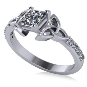 Princess Cut Diamond Celtic Knot Engagement Ring 18k White Gold 0.75ct - All