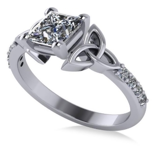 Princess Cut Diamond Celtic Knot Engagement Ring 18k White Gold 1.50ct - All