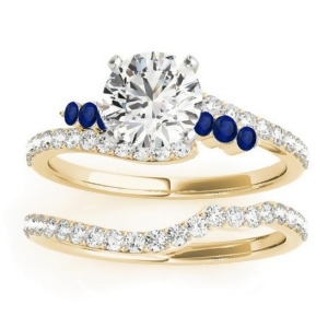 Diamond and Blue Sapphire Bypass Bridal Set 14k Yellow Gold 0.74ct - All