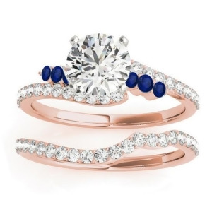 Diamond and Blue Sapphire Bypass Bridal Set 18k Rose Gold 0.74ct - All