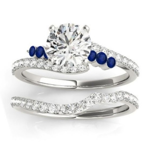 Diamond and Blue Sapphire Bypass Bridal Set Platinum 0.74ct - All