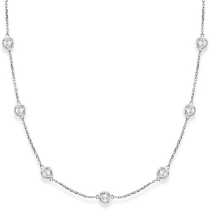 Diamond Station Necklace Bezel-Set 14k White Gold 3.50ct - All