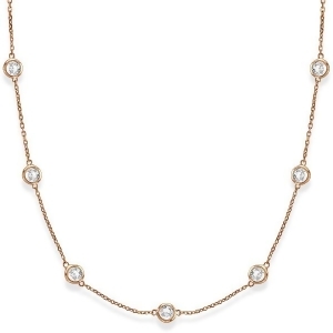 Diamond Station Necklace Bezel-Set in 14k Rose Gold 3.50ct - All