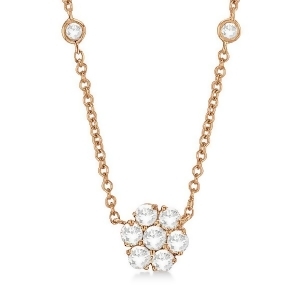 Flower Pendant Diamond Station Necklace 14k Rose Gold 1.00ct - All