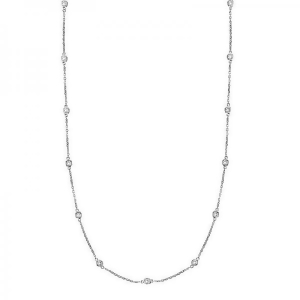 36 inch Long Diamond Station Necklace Strand 14k White Gold 0.66ct - All