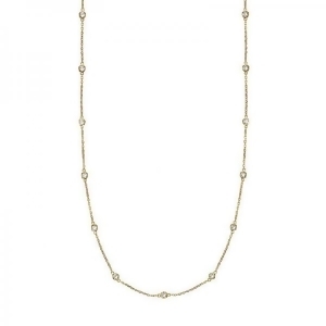 36 inch Long Diamond Station Necklace Strand 14k Yellow Gold 0.66ct - All