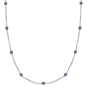 Fancy Blue Diamond Station Necklace 14k White Gold 0.33ct - All
