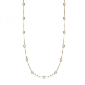 36 inch Long Diamond Station Necklace Strand 14k Yellow Gold 4.00ct - All
