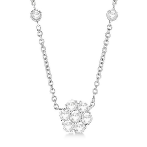 Flower Pendant Diamond Station Necklace 14k White Gold 1.50ct - All