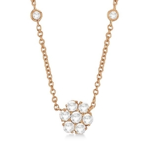 Flower Pendant Diamond Station Necklace 14k Rose Gold 1.50ct - All