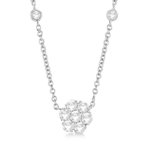 Flower Pendant Diamond Station Necklace 14k White Gold 1.00ct - All