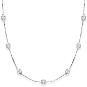 Diamond Station Necklace Bezel-Set in 14k White Gold 4.00ct - All