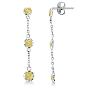 Fancy Yellow Diamond Station Drop Earrings 14k White Gold 0.25ct - All