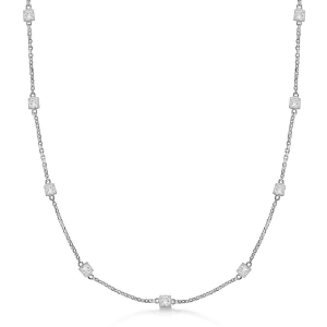 Princess-cut Diamond Station Necklace 14k White Gold 4.00ct - All