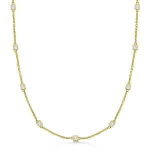 Princess-cut Diamond Station Necklace 14k Yellow Gold 4.00ct - All