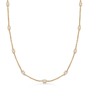 Princess-cut Diamond Station Necklace 14k Rose Gold 4.00ct - All