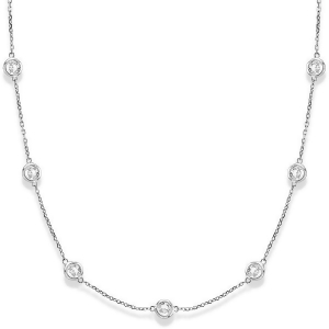 Diamond Station Necklace Bezel-Set 14k White Gold 3.00ct - All