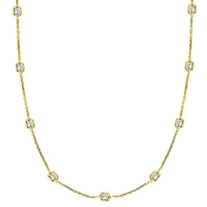 Cushion-cut Fancy Diamond Station Necklace 14k Yellow Gold 4.00ct - All