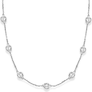 Diamond Station Necklace Bezel-Set in 14k White Gold 6.00ct - All
