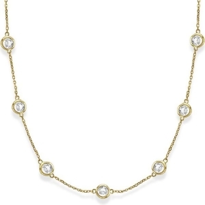 Diamond Station Necklace Bezel-Set in 14k Yellow Gold 6.00ct - All