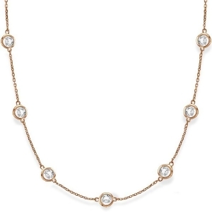 Diamond Station Necklace Bezel-Set in 14k Rose Gold 6.00ct - All