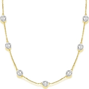 Diamond Station Necklace Bezel-Set in 14k Two Tone Gold 6.00ct - All