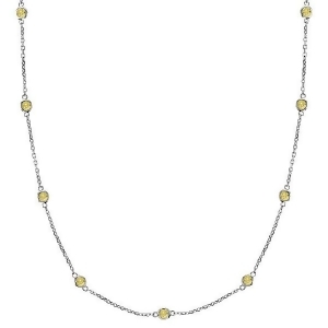 Fancy Yellow Canary Diamond Station Necklace 14k White Gold 0.33ct - All
