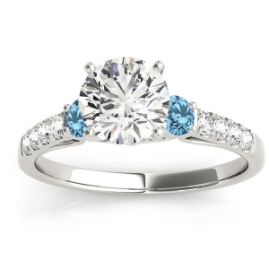 Diamond and Blue Topaz Three Stone Engagement Ring 14k White Gold 0.43ct - All