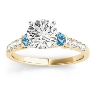 Diamond and Blue Topaz Three Stone Engagement Ring 14k Yellow Gold 0.43ct - All