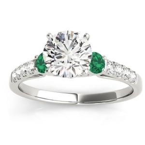 Diamond and Emerald Three Stone Engagement Ring 14k White Gold 0.43ct - All