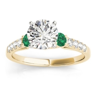 Diamond and Emerald Three Stone Engagement Ring 14k Yellow Gold 0.43ct - All