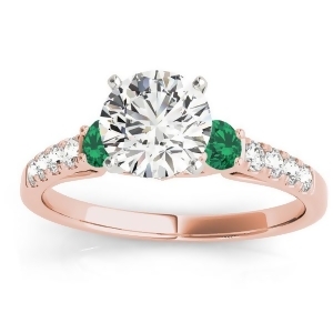 Diamond and Emerald Three Stone Engagement Ring 14k Rose Gold 0.43ct - All