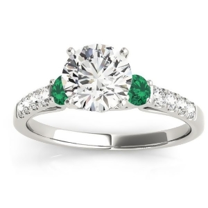 Diamond and Emerald Three Stone Engagement Ring 18k White Gold 0.43ct - All