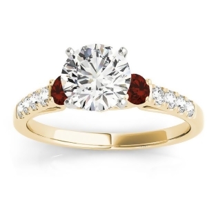 Diamond and Garnet Three Stone Engagement Ring 14k Yellow Gold 0.43ct - All